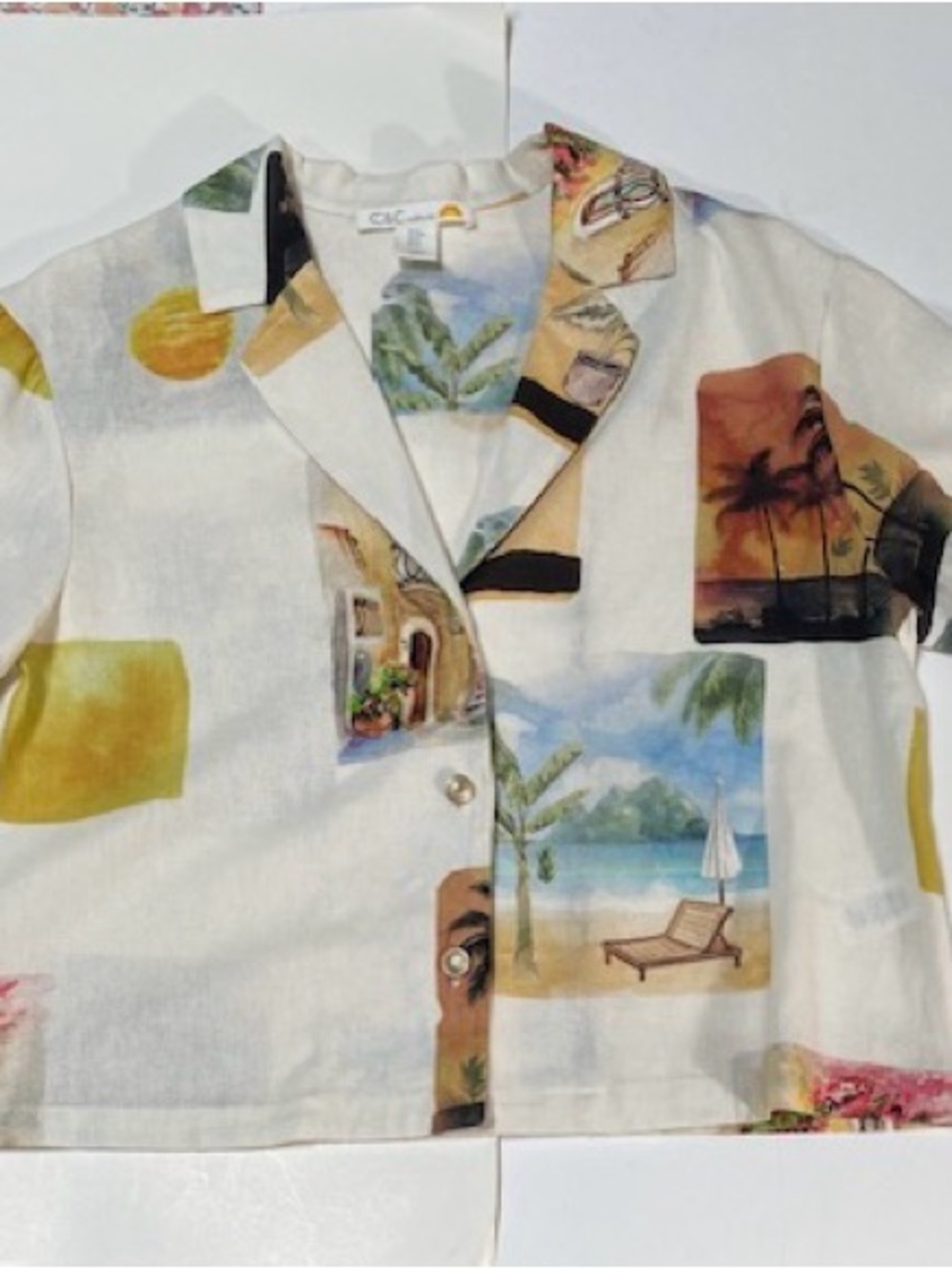 C&C California Linen Blend Boxy Crop Top Size M Vacation